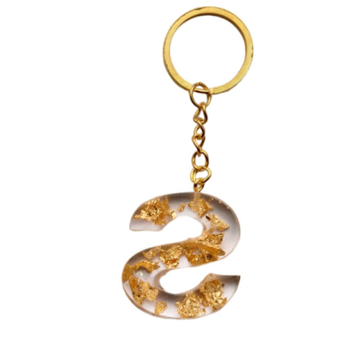 Sleutelhanger letter - gouden flakes achterkant